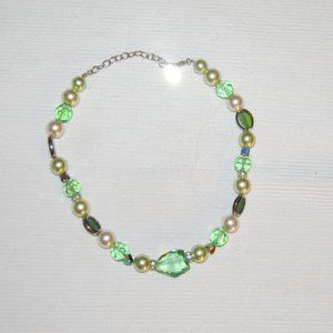 KISSAKA Green Tone Beads With Green Pearly Beads & Rhinestone Spacers